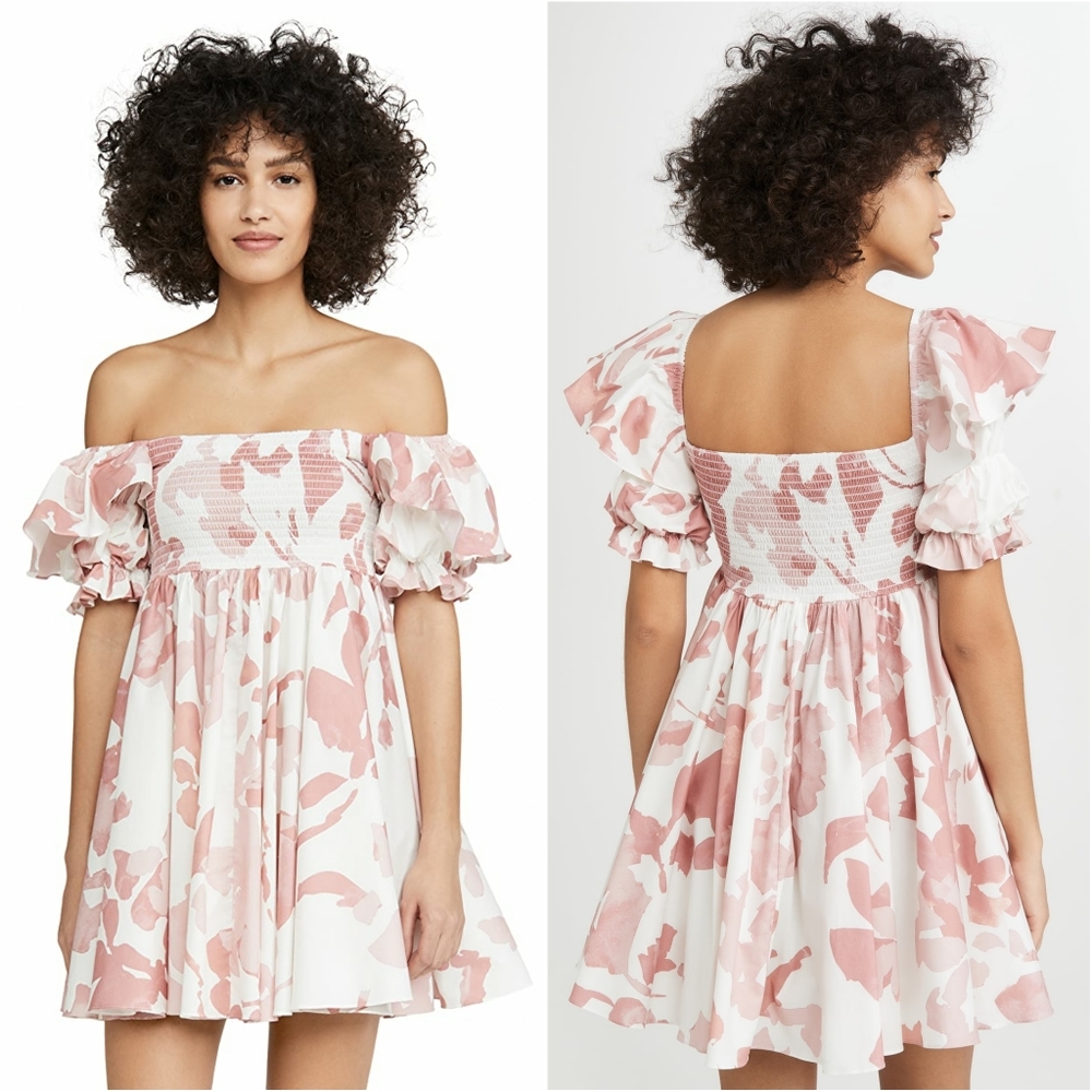 Caroline Constas Smocked Puff Sleeve Hanna Dress